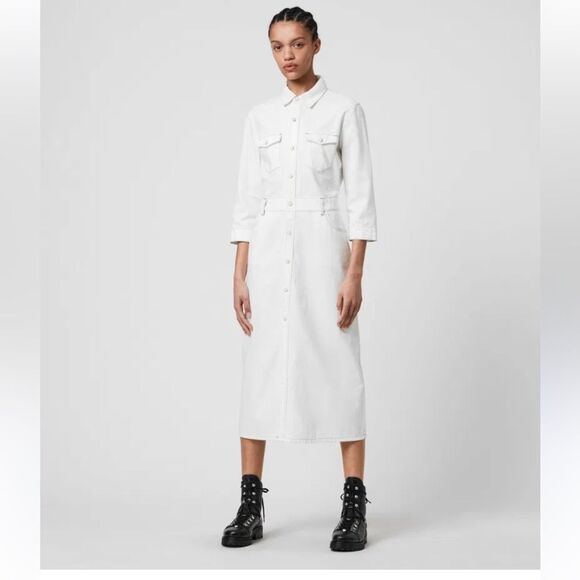 All Saints OSA Denim dress in White NWT Size 2 - Picture 1 of 8